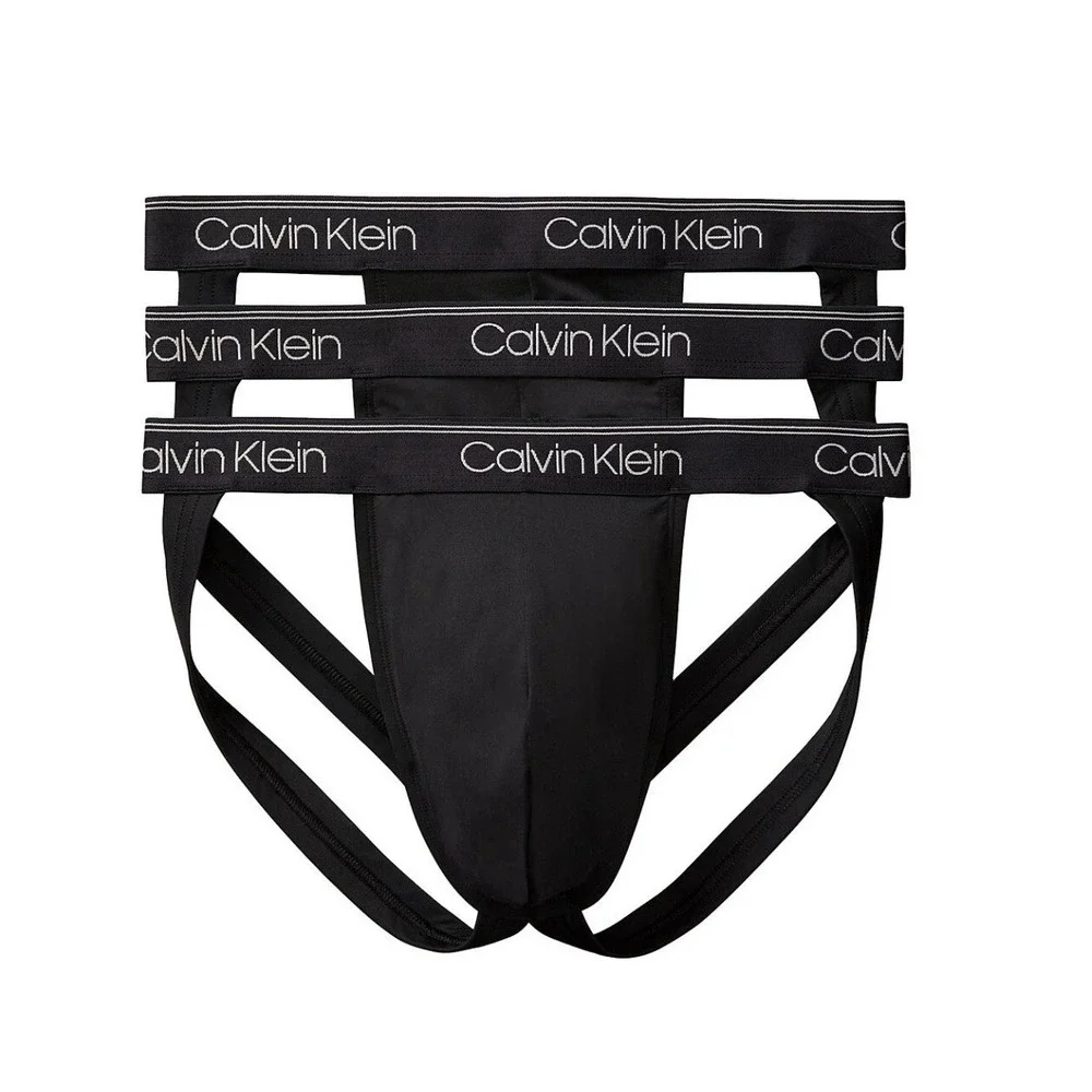 Calvin Klein Jock Strap 3-Pack Black Microfiber Stretch Wicking Gym Underwear XL